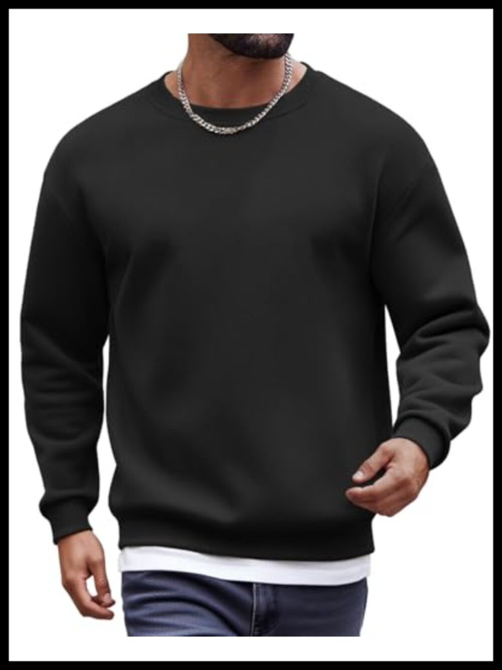 Men's Cotton Blend Fleece Crewneck Sweatshirt Long Sleeve Pullover Casual